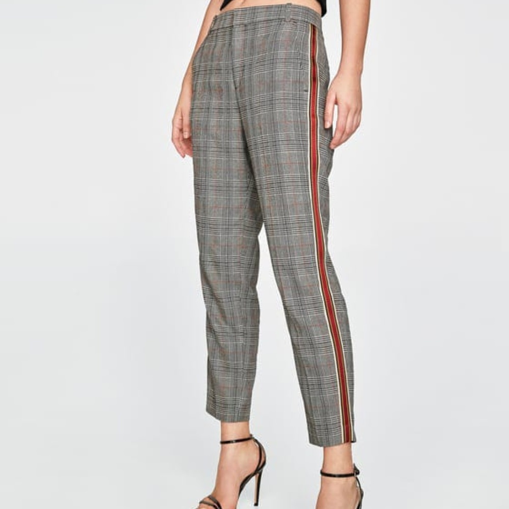 Zara Checked Pants Trousers w Side Stripes NWT